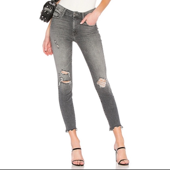 MOTHER High Waisted Looker Ankle Chew Jean Gray Black Color Size 28 - Picture 2 of 16